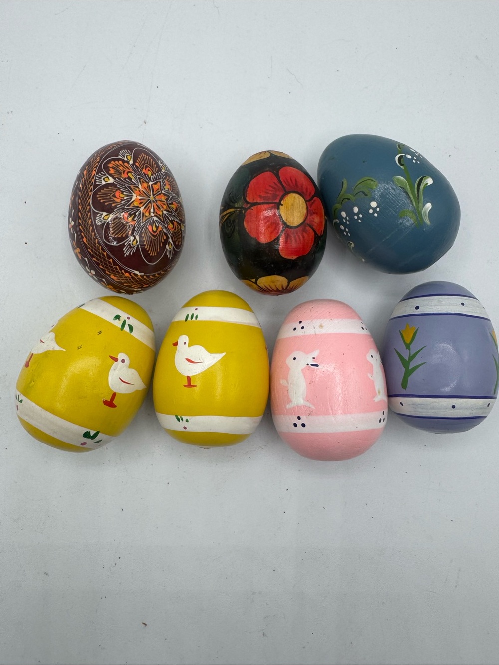Lot of 7 - Painted Wooden EASTER EGGS Pastel, Black, Floral